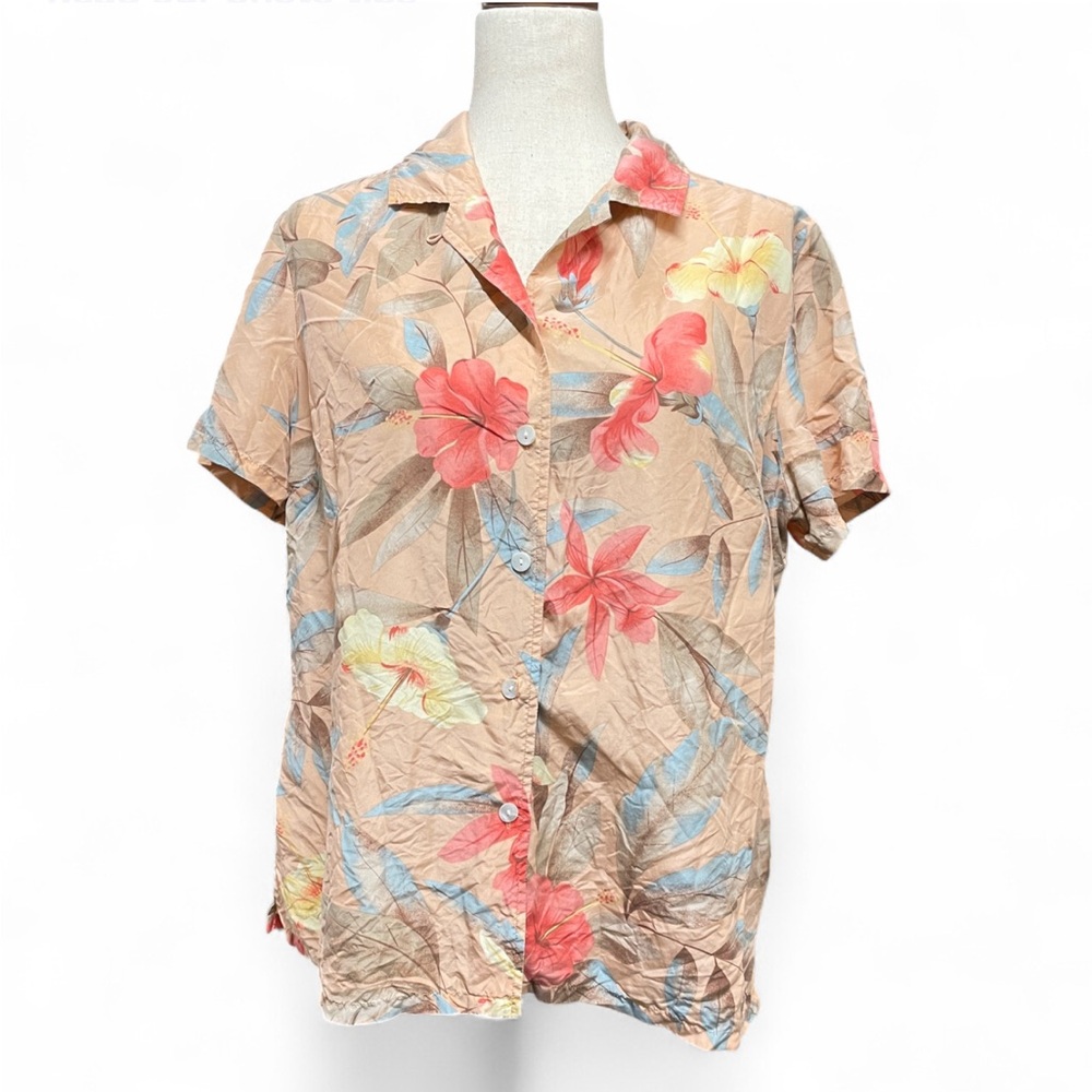 Linden‎ Hill 100% Silk Peach Pink Hawaiian Shirt Women’s Large | coconut girl